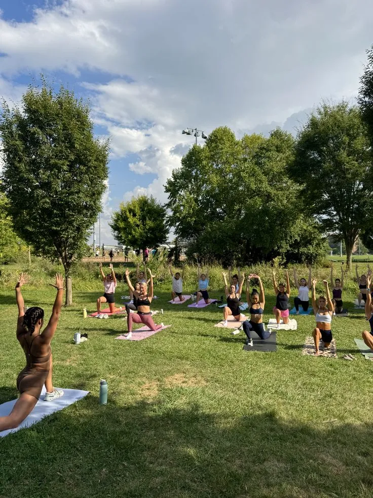 Bodyweight exercises along forest trail